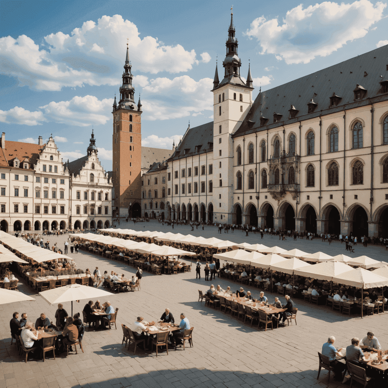 Widok na Rynek Główny w Krakowie z Sukiennicami i Kościołem Mariackim